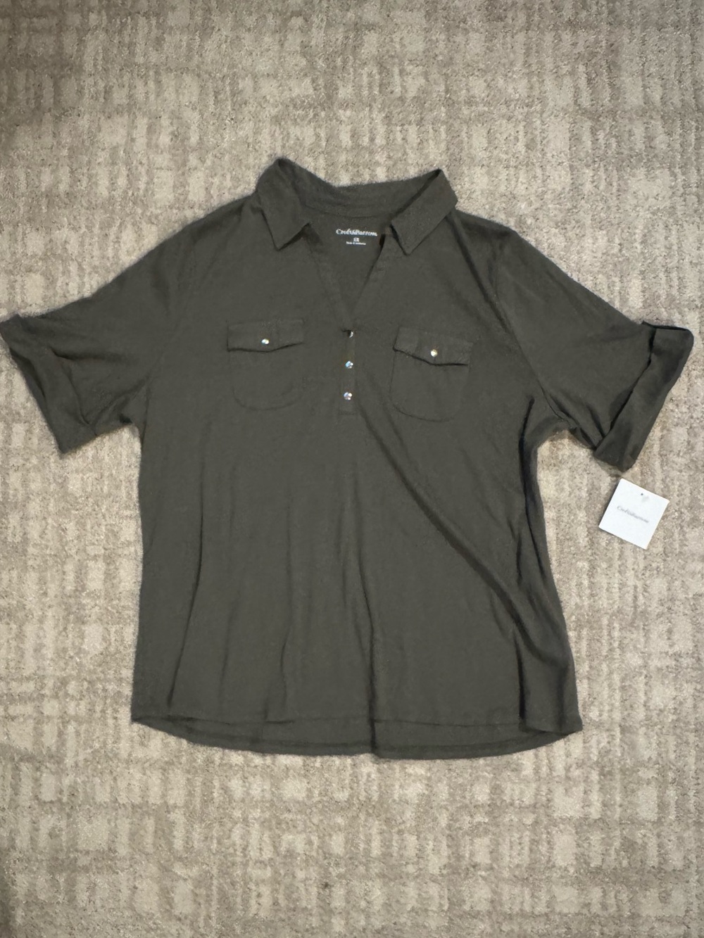 croft & barrow Olive Green Short Sleeve Button-Front Top 1x 100% cotton NWT
